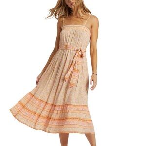 Billabong Floral Strapless Midi Dress in Orange and Cream
